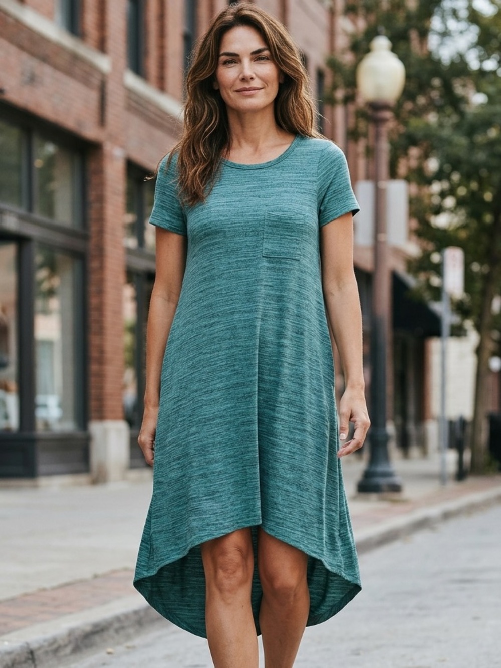 LuLaRoe Teal Short-Sleeve High-Low Dress